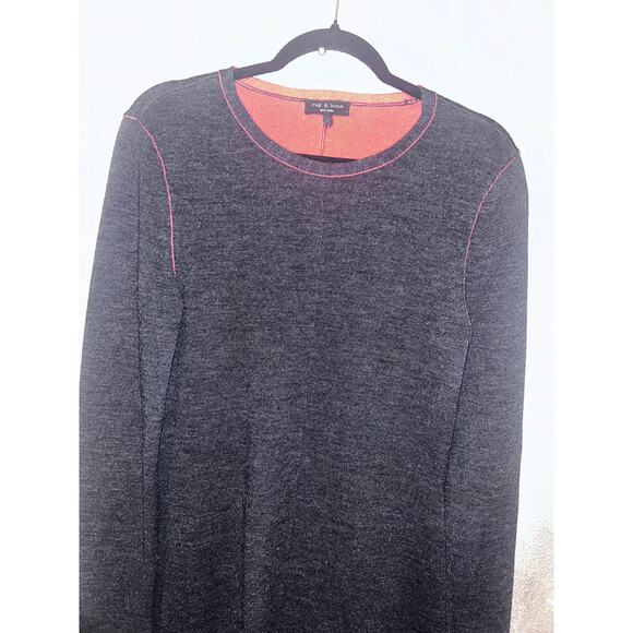 Rag & Bone Andee Sweater Dress Medium Gray Red Merino Wool Cotton Stretch Casual - Picture 5 of 13